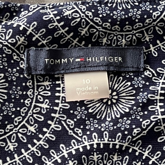 Tommy Hilfiger sz L Navy and White Patterned Bell Sleeve Midi Dress - Picture 2 of 8